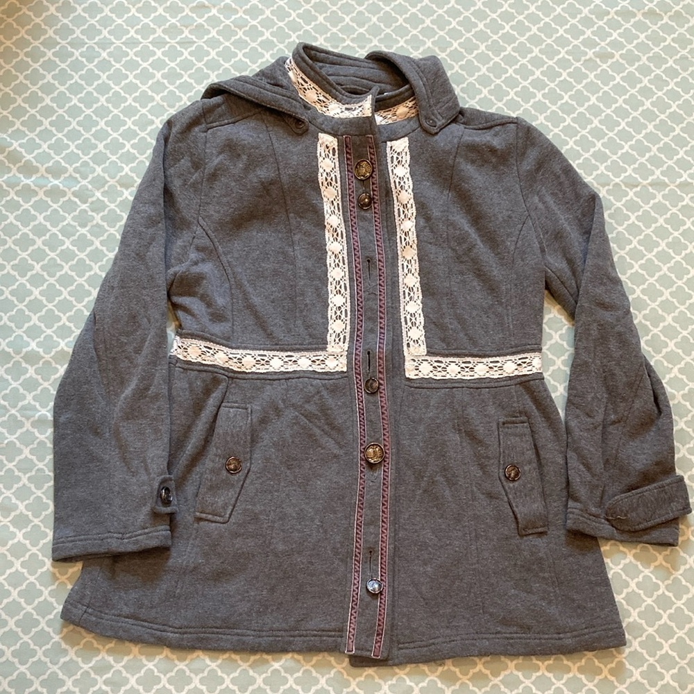 Knitted Dove Crochet Lace Military Button Jacket L